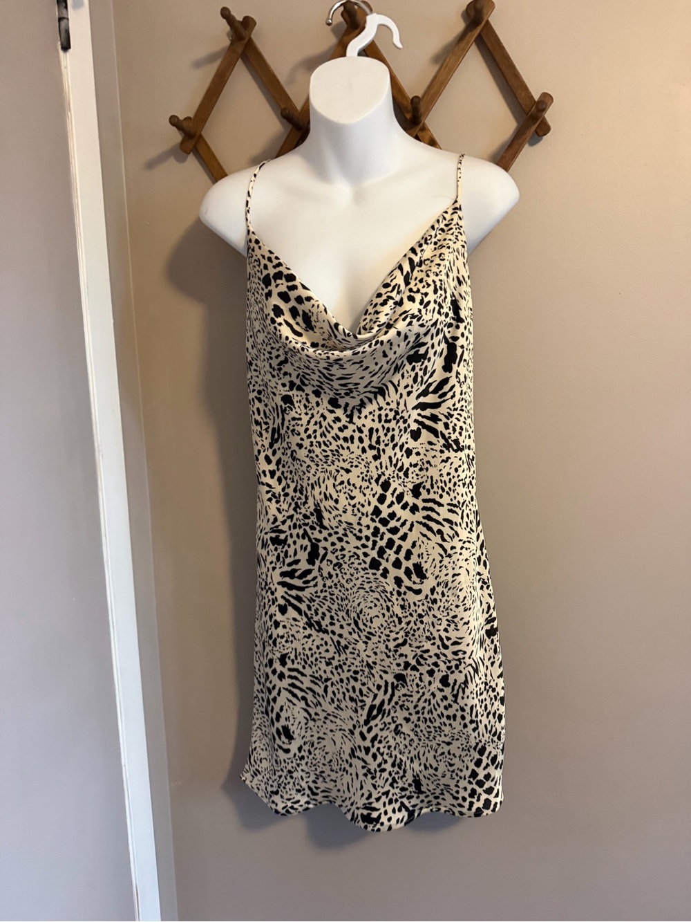 GUESS Animal Print Satin Cowl Neck Slip Dress M